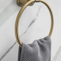 Minimalist matte brushed gold 304 stainless steel hand towel ring round towel punch-free bathroom hardware hanger
