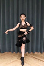 Summer new childrens high-end Latin dance practice clothes velvet stitching rose embroidery suit competition performance clothes