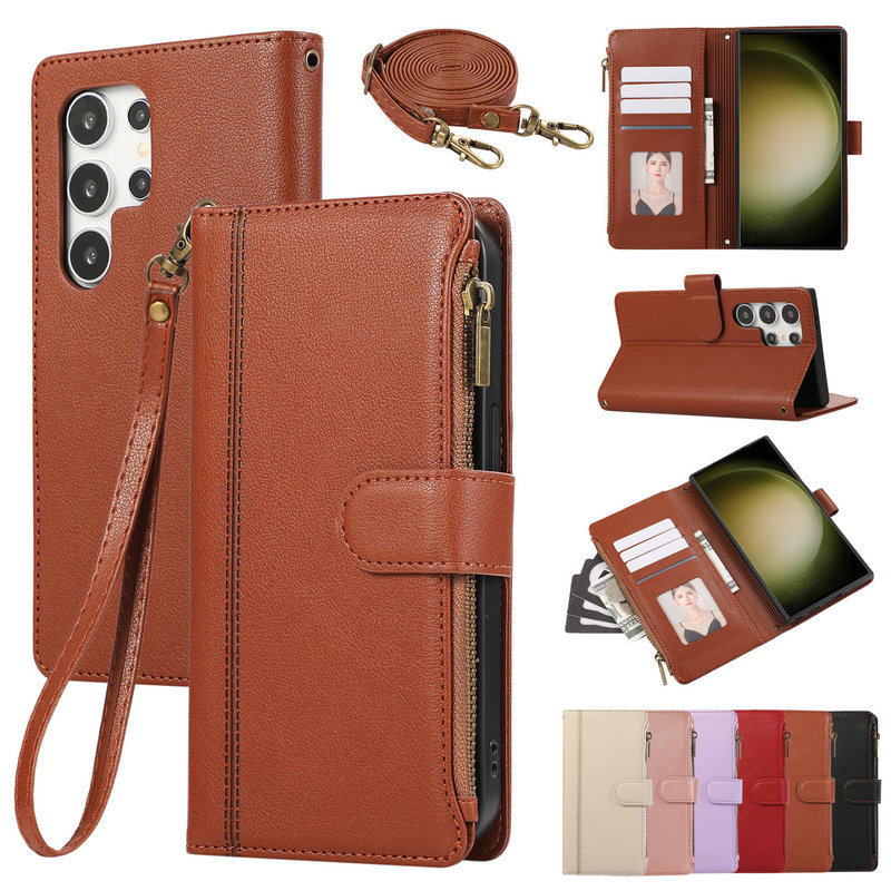 Suitable for Samsung S26Ultra Mobile Phone Case, Light Luxury Genuine Leather S25Edge Zipper Wallet, New Galaxy S23 Flip Leather Case, S24Plus All-Inclusive Anti-Fall S26 Business Style S22 Simple and Trendy