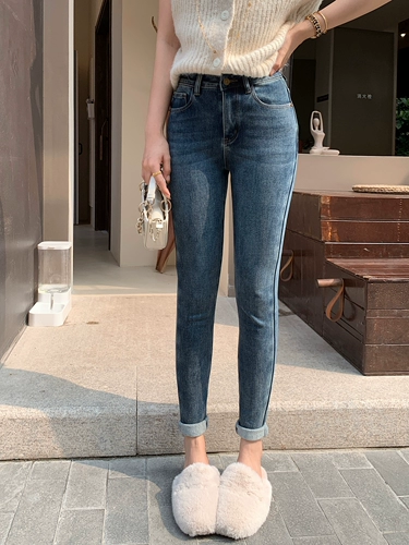 Флисовые осенние джинсы с начесом, в обтяжку