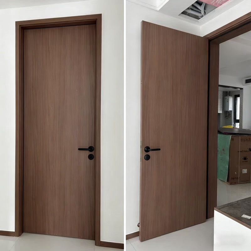 Medieval-Style Soundproof and Silent Bedroom Door, Walnut Solid Wood Composite Door, Home Room Door, Hotel and Guesthouse Interior Door Set