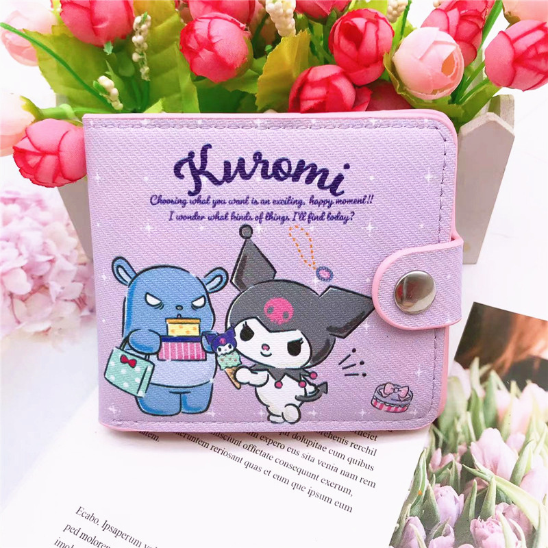 Kuromi Cartoon Folding Wallet, Soft and Cute, High-Value My Melody Student Children's Wallet with Button, Card Holder