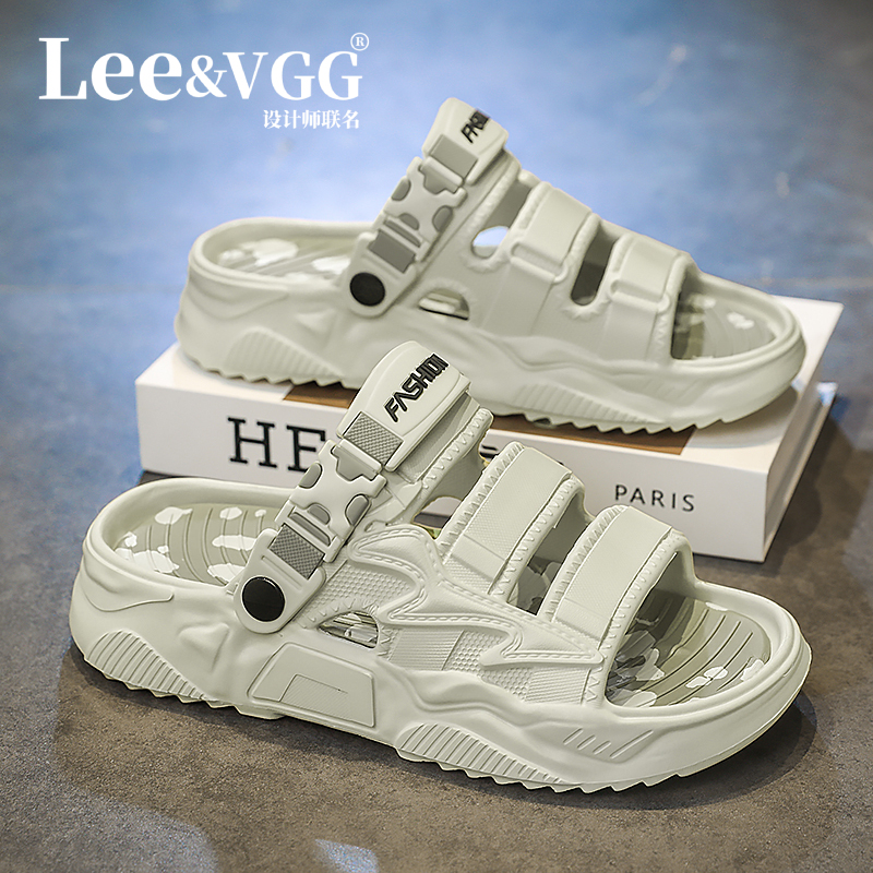 Lee&Vgg Trendy Brand Slippers for Men, Summer Outdoor Thick-Soled Sandals, Men's Outdoor Dual-Use Sports and Leisure Beach Shoes