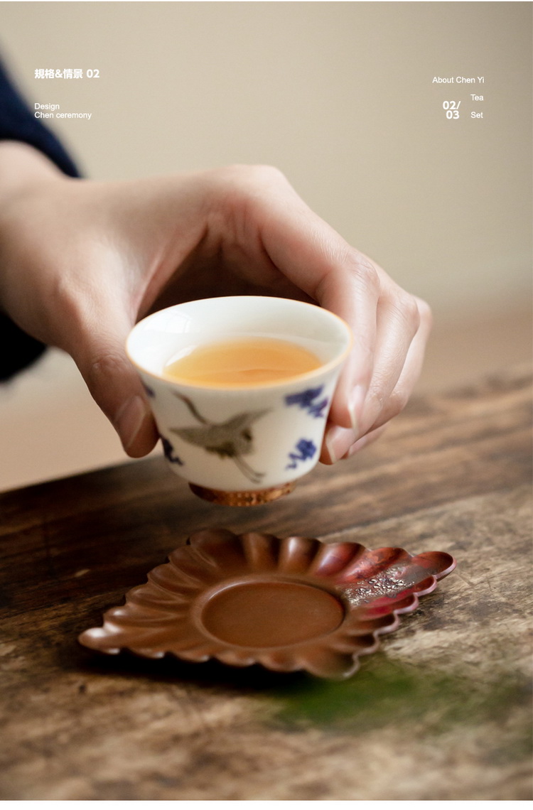 Copper cup mat as carved cup holder manually insulation pad zen saucer heat - resistant iron saucer kung fu tea accessories