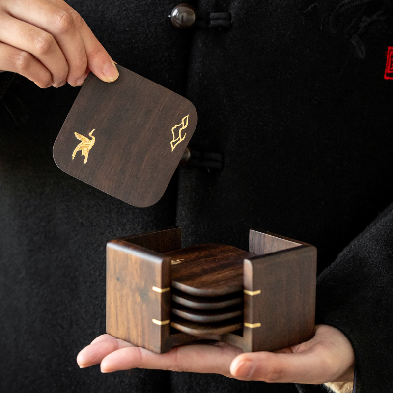 Ebony cup mat set of manual wood cup holder insulation pad with copper as antiskid zen tea tea accessories