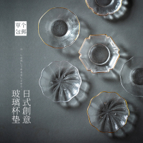 Japanese-style heat-resistant glass coaster saucer transparent heat-insulating mat hammered saucer tea cup mat tea ceremony accessories tea set