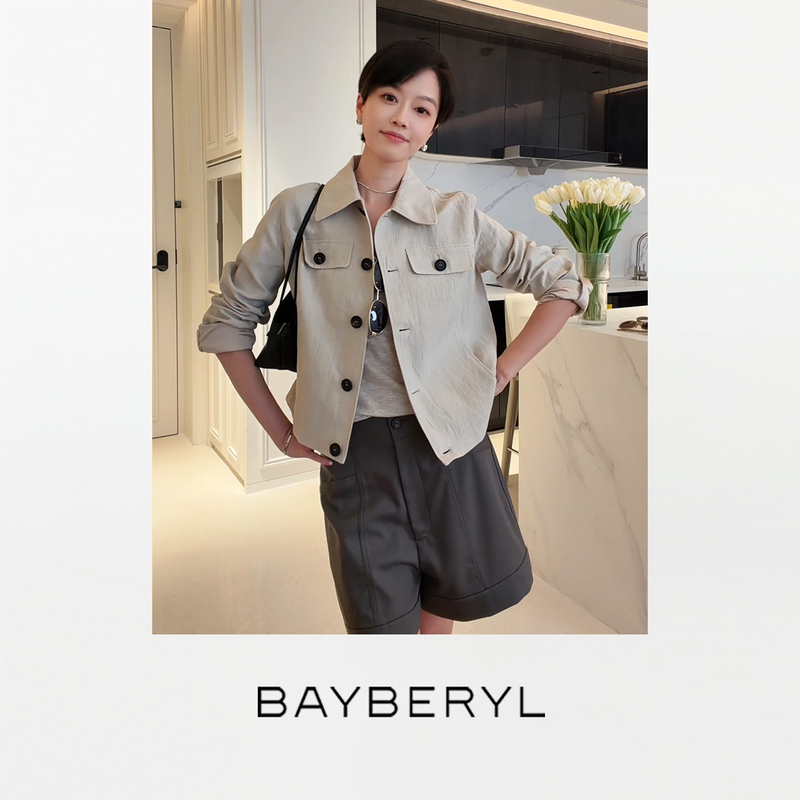 Bayberyl LAOSHU Wimbledon Ensemble* Linen Lapel Cover Pocket Plaid Casual Jacket