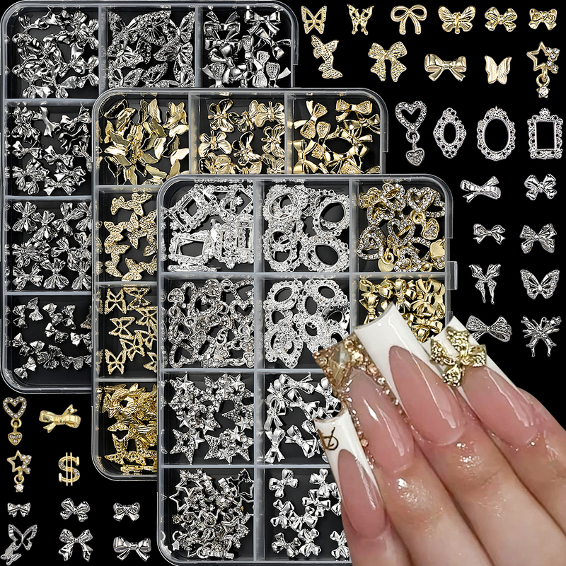 120 Alloy Bow Nail Art Decorations, Metallic Silver Nail Ornaments, Three-Dimensional Light Luxury Trendy Accessories 120 Alloy Bow Nail Art Decorations, Metallic Silver Nail Ornaments, Three-Dimensional Light Luxury Trendy Accessories