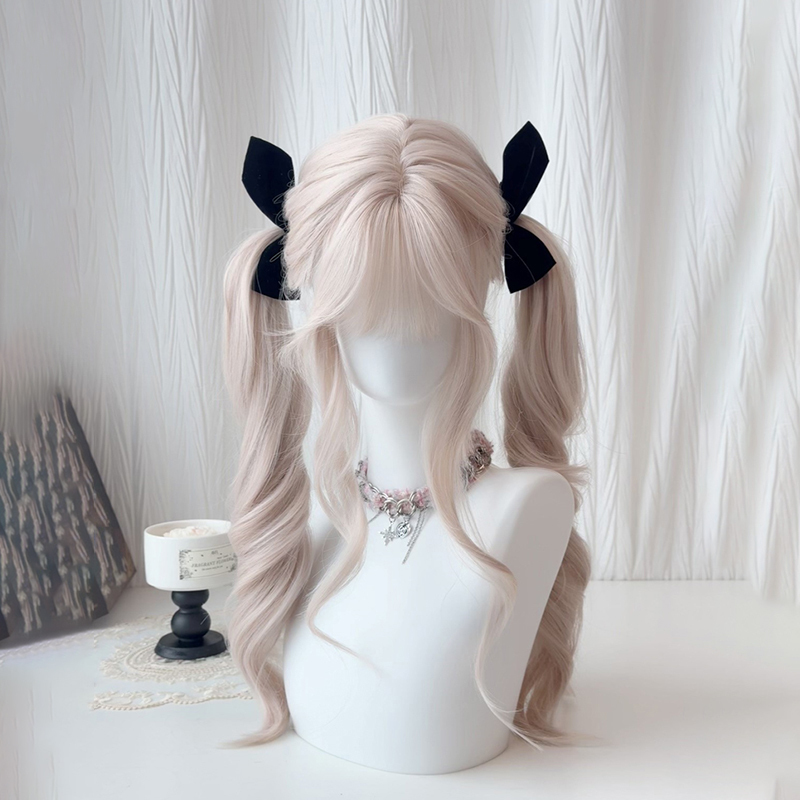 【Aili Roll Roll Strawberry Candy】Girl Group Girl with Double Ponytails, Korean Style Sweet Young Girl Wig, Full Head Wig Style