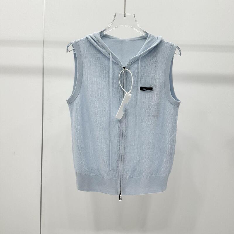 Ainuosi Wangjing 2026 Summer New Style Sleeveless Vest Hooded Zipper Knit Vest Jacket Top for Women 1138