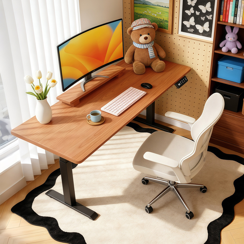 Fanchen Xinghe North American Cherry Wood Electric Height Adjustable Desk Computer Desk Home Desktop Office Desk Study Desk Gaming Desk
