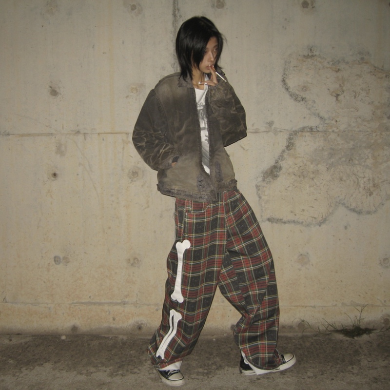 Caxx Plaid Bone Embroidery Wide Leg Pants Caxx Plaid Bone Embroidery Wide Leg Pants