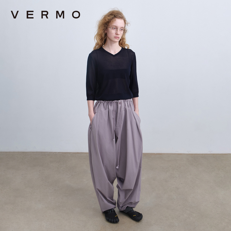 Vermo Casual and Relaxed Wrinkle-Resistant Nylon Cotton Stacked Pleated Flat-Rise Three-Dimensional Silhouette Casual Pants