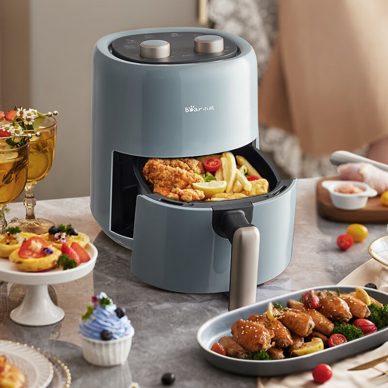 小熊（Bear）空气炸锅 家用多功能3L 微电脑触控 微蒸汽空气烤可拆卸易清洗 蓝灰色 QZG-E12W5