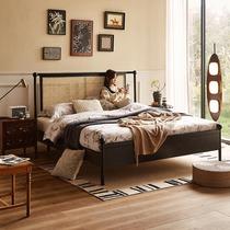 French retro rattan bed B&B hotel home 1 8 meter double bed solid wood master bed black medieval large bed