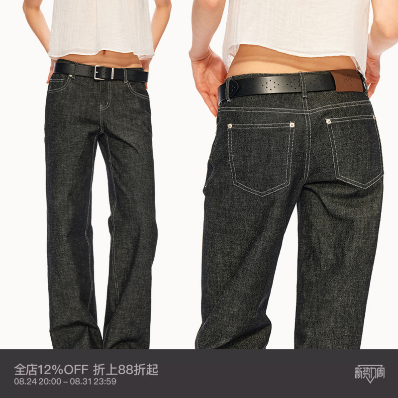 Puki'Heavy Industry Black Cow' All-Cotton Thick-Thread Straight-Leg Low-Rise Jeans with Slub Texture Long Pants Puki'Heavy Industry Black Cow' All-Cotton Thick-Thread Straight-Leg Low-Rise Jeans with Slub Texture Long Pants