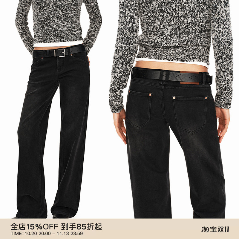 Puki “Commuting Black Cow” Retro Washed Distressed Low-Rise Slightly Stretchy Straight-Leg Fitted Jeans Casual Pants Puki “Commuting Black Cow” Retro Washed Distressed Low-Rise Slightly Stretchy Straight-Leg Fitted Jeans Casual Pants