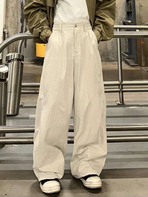 Grotequel American Retro Deconstructed Patchwork Straight-Leg Dress Pants with Pleats, Loose Drape, Wide-Leg Casual Pants