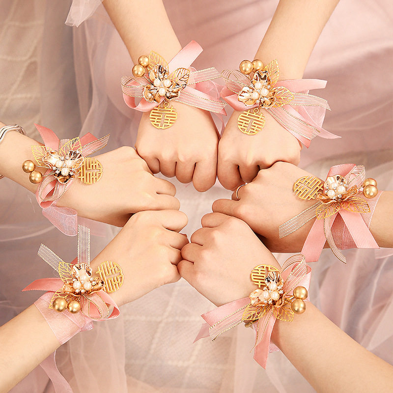 Wedding Bridesmaid Wrist Pollen Color Rose Sisters Group Hands Ring Flowers Wedding Supplies Bridesmaid Group Hands to Wedding Celebration-Taobao