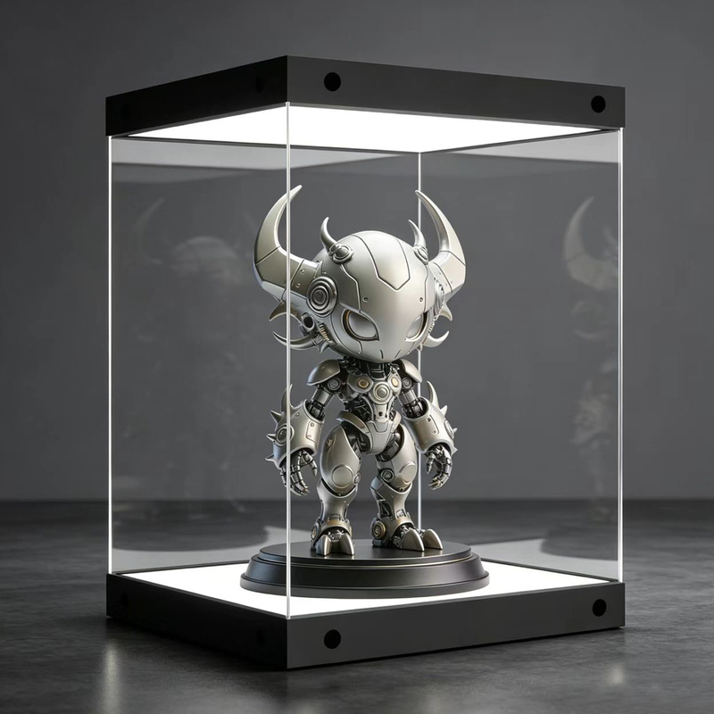 Integrated Magnetic Door-Opening Acrylic Display Box for Gundam Figures, Dust Cover for Statue Models, with Light and Charging Function