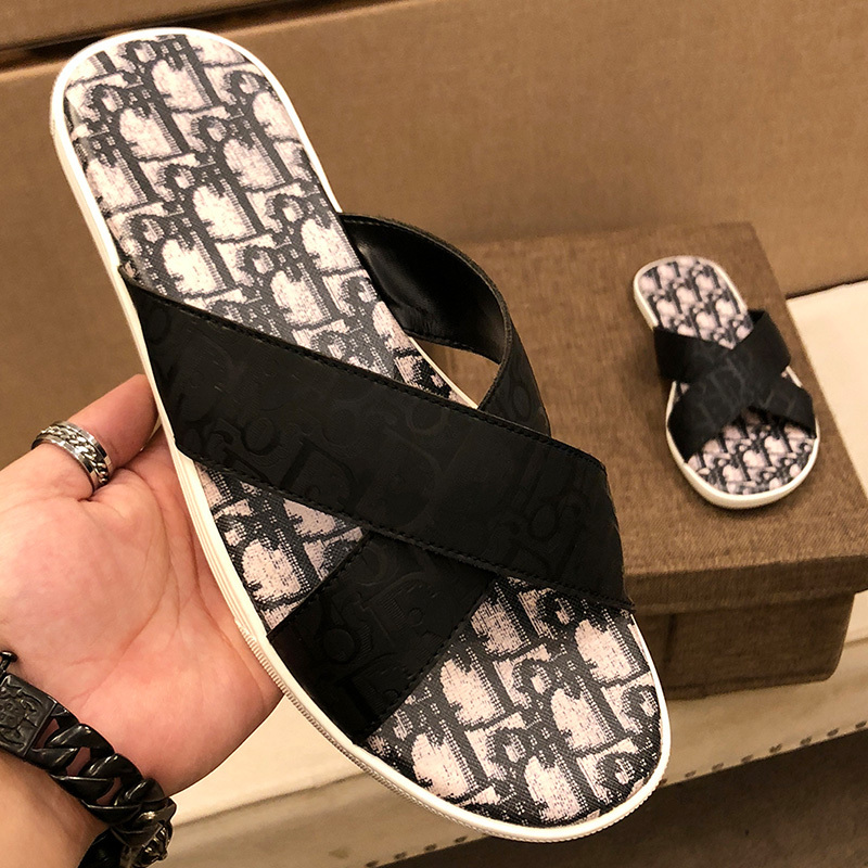 European Style Men's Shoes Cd Brand Printed Letter Flip-Flops Men's Summer New Beach Sandals Casual Trendy Slippers for Men