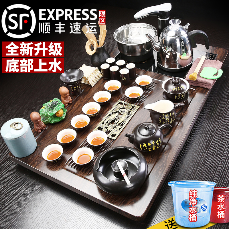 Cha Xuân mới của cát tím bộ trà hoàn toàn tự động ấm siêu tốc tích hợp khay trà nhà phòng khách pha trà Kung Fu bàn trà bàn trà chanh bàn trà chân sắt mặt kính