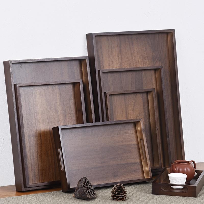 Walnut Tea Tray, New Chinese Style Solid Wood Tray, Tea Tray, Tea Set, Tea Coaster, High-End Household Tray for Holding Tea Cups and Water