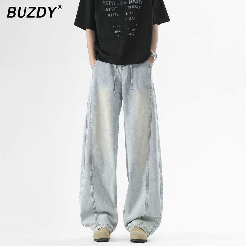 American Retro Light Blue Jeans for Men, Summer 2026 New Style, High-Waisted, Loose Straight-Leg, Drapey, Floor-Length Wide-Leg Pants