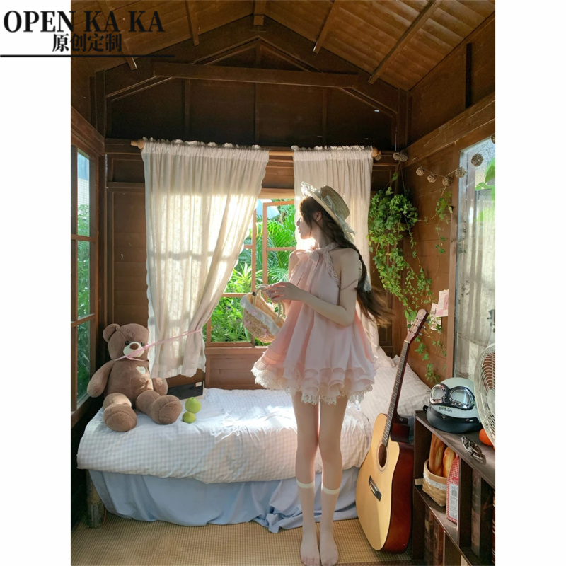 Intermission Rose Sweet Heavy Craft Halter Layered Tulle Dress Handmade Rose Puffy Princess Dress