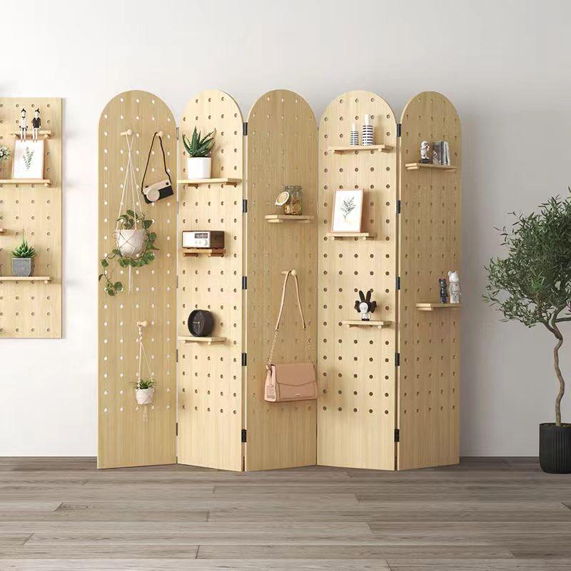 Vertical Solid Wood Simple Floor-Standing Screen Folding Movable Partition Japanese-Style Living Room Perforated Board Entryway Blocking Shelf
