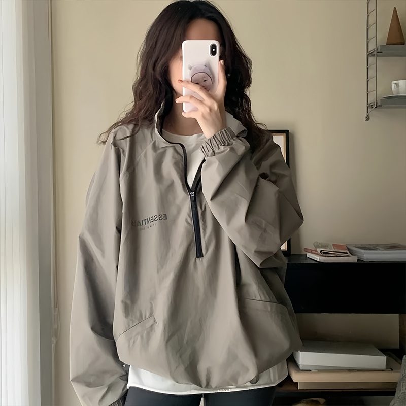 Fog Miki American-Style Niche Windbreaker Trendy Casual Loose Couple Jacket Half-Zip Trench Coat for Men and Women Autumn and Winter Fog Miki American-Style Niche Windbreaker Trendy Casual Loose Couple Jacket Half-Zip Trench Coat for Men and Women Autumn and Winter