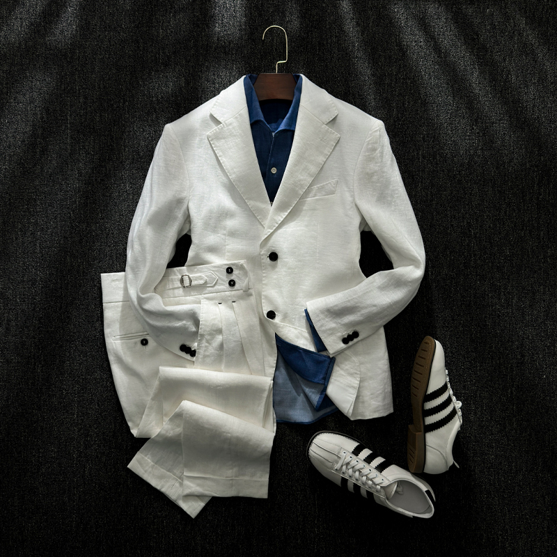 Will Summer Unstructured French Linen Suit Men's Business Casual Commuting Notch Lapel Blazer