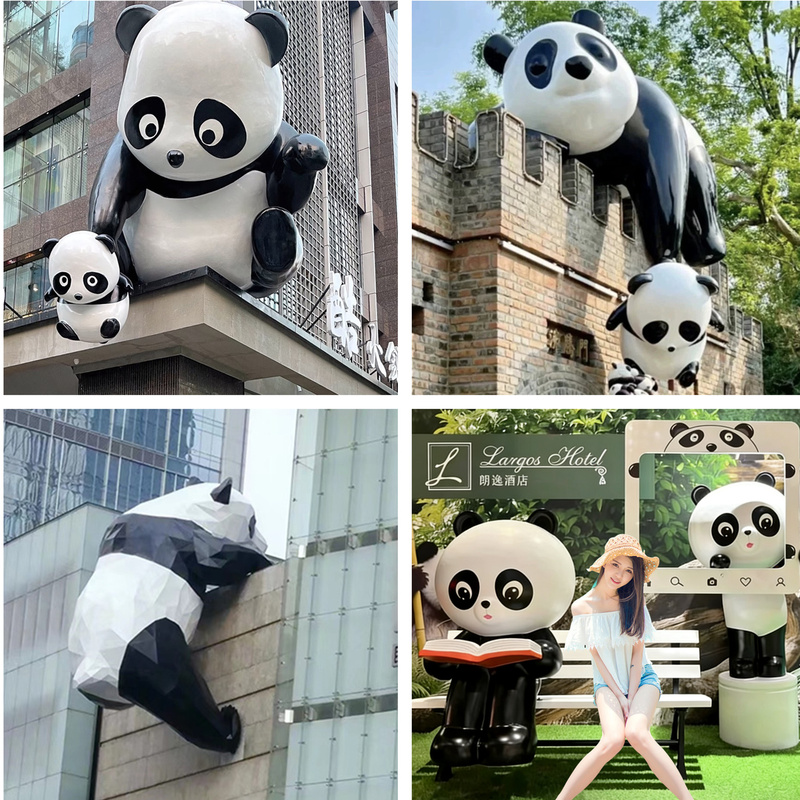 Outdoor Trendy Shop Wall-Climbing Photo Spot Panda House Roof Decoration Door Head Fiberglass Sculpture Wall Hanging Large Ornament Outdoor Trendy Shop Wall-Climbing Photo Spot Panda House Roof Decoration Door Head Fiberglass Sculpture Wall Hanging Large Ornament