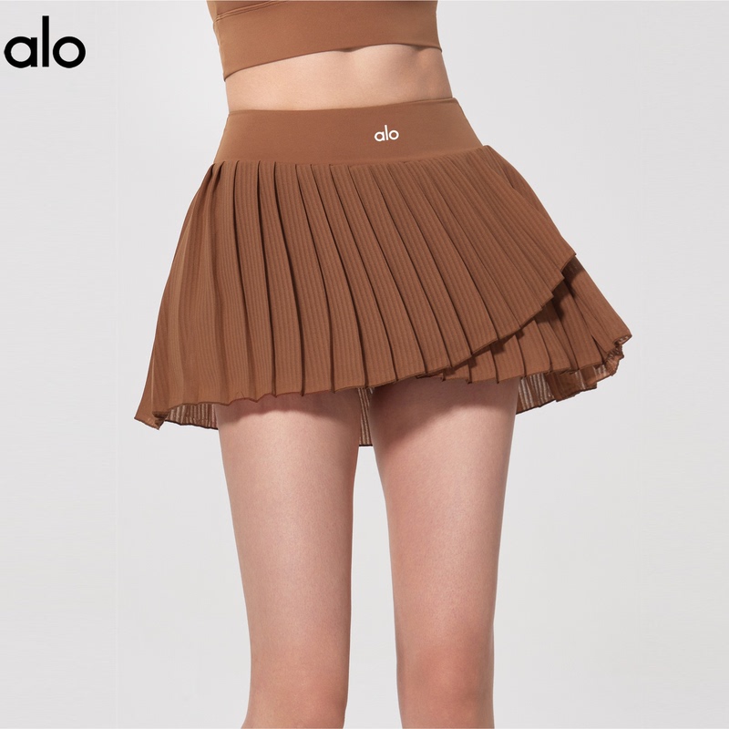 Alo Yoga Yoga Short Skirt for Women, Golf Fitness Sports Pleated Skirt, Anti-Exposure Tennis Skirt with Lining, Summer