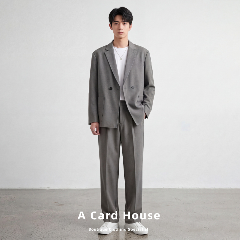 A House of Cards Casual Suit Set for Men, High-End, Loose, Stylish, Suitable for Work, Single Jacket, Korean Style, Versatile Small Suit