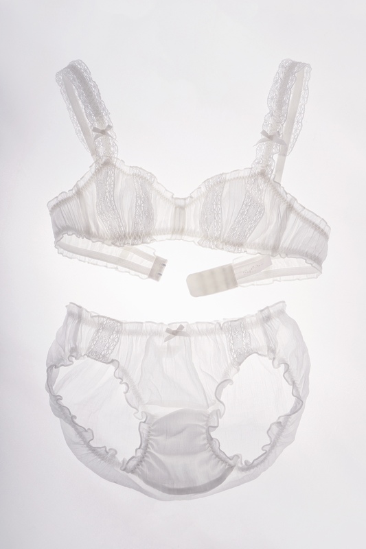 Organic Wear Vintage Fine Gauze Crepe and Woven Lace Bra Set 100% Combed Cotton