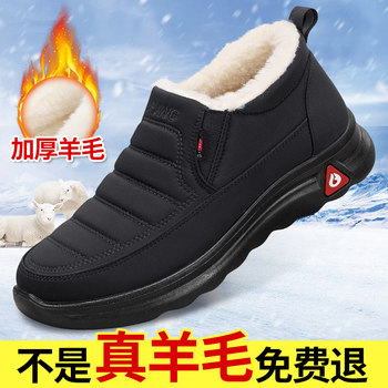 Old Beijing Cloth Shoes for Men, Official Flagship Store, Winter Warm Fleece-Lined, Thickened Wool Cotton Shoes for Middle-Aged and Elderly Fathers