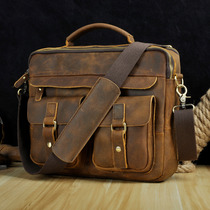 Leaokuu Men Real Leather Antique Style Coffee Briefcase Bus