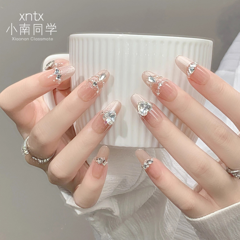French Cat-Eye Handmade Wearable Nails, Medium-Length, Brightening, Sparkling Rhinestones, 2026 New Nail Art Patches, Fake Nail Patches French Cat-Eye Handmade Wearable Nails, Medium-Length, Brightening, Sparkling Rhinestones, 2026 New Nail Art Patches, Fake Nail Patches