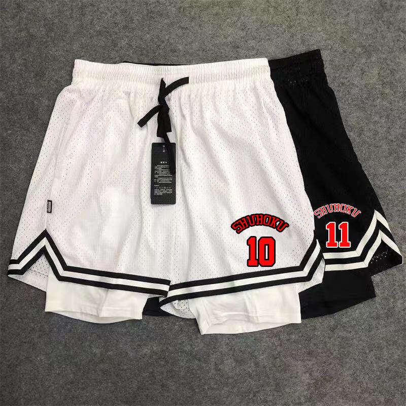 Slam Dunk Basketball Shorts for Men, Anime Print, Quick-Drying Mesh Three-Point Shorts, Fake Two-Piece with Lining, Training Shorts