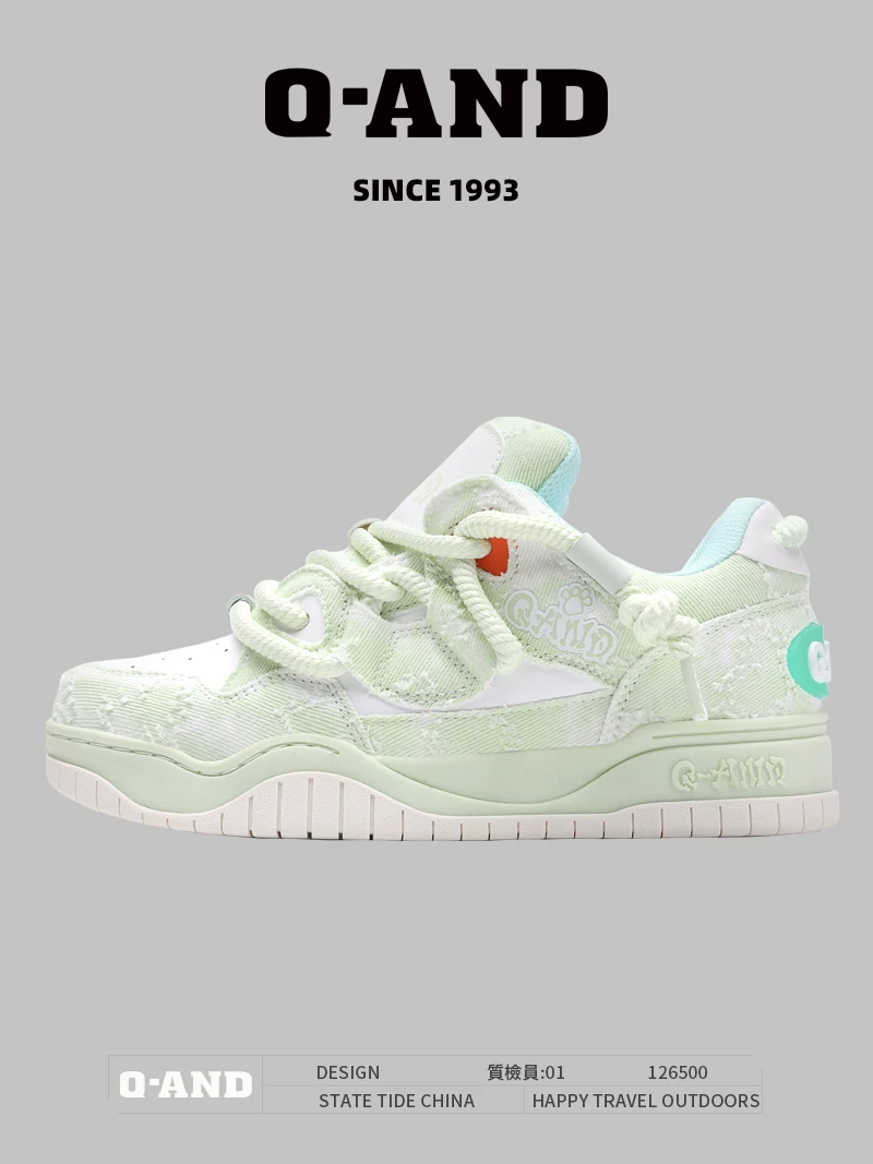 QAND QANDA pink bread shoes ins Internet celebrity same style niche original sports and leisure thick-soled couple sneakers