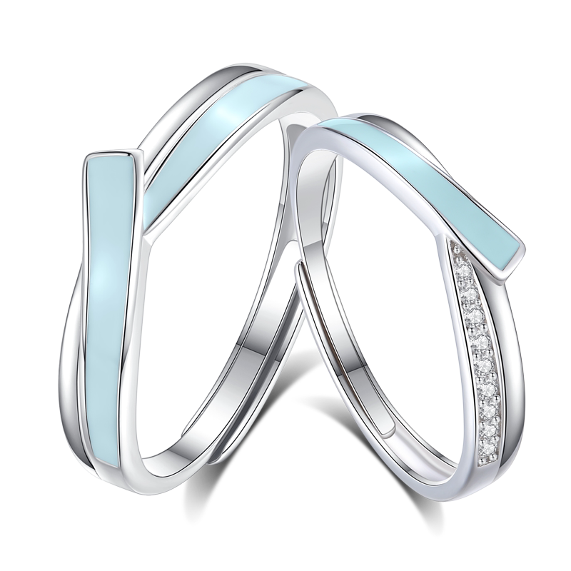 ParasKors Galaxy intertwined luminous pair ring simple niche couple adjustable S925 sterling silver ring