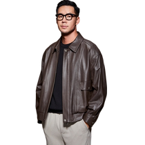 Imported vegetable tanned sheepskin leather jacket mens genuine leather goose down down jacket autumn and winter lapel motorcycle leather jacket