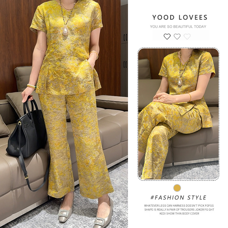 New Chinese-Style National Trend Yellow Suit 2026 Summer New Large Size Buttoned Fashionable Top and Pants Two-Piece Set