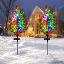 Solar Christmas Pine and Cypress Lawn Lights LED Festive Dec
