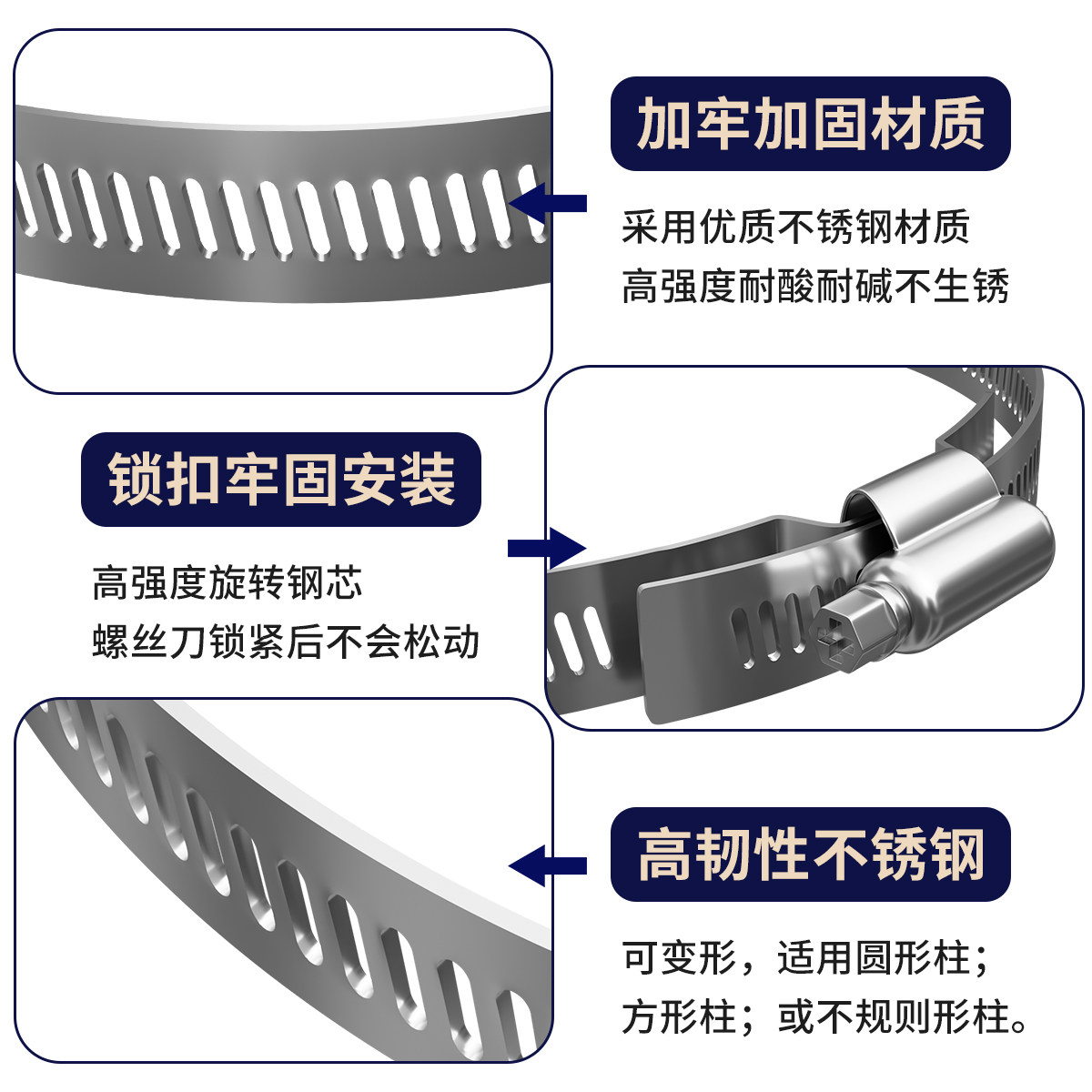 不锈钢抱箍圈防水盒监控抱箍支架电线杆强力箍圈喉箍水管管夹卡扣