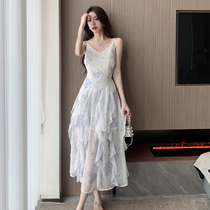 Real shot of Monets Garden Escape Fairy Summer New Pure Desire Suspender Skirt Holiday Style Dress Slim Women
