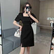Retro fashionable slim fit square collar dress with ladylike style slit cheongsam with inner and outer edges 983