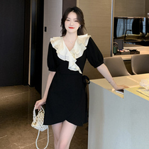 Real shots of the bulk goods have been released. 2023 new summer French splicing lotus leaf collar skirt strappy short-sleeved dress for women