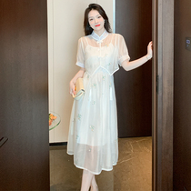 Real shot of temperament niche improved suspender dress for women summer 2023 new retro buckle suit national style skirt